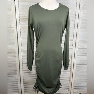 MICHAEL KORS (MICHAEL) Longsleeve Bodycon Dress with Side Ruching Olive-Large
